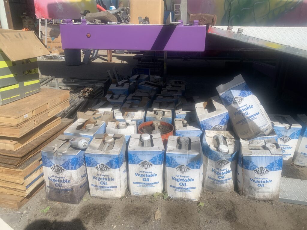 Used cooking oil storage containers collected from restaurants in Orange County